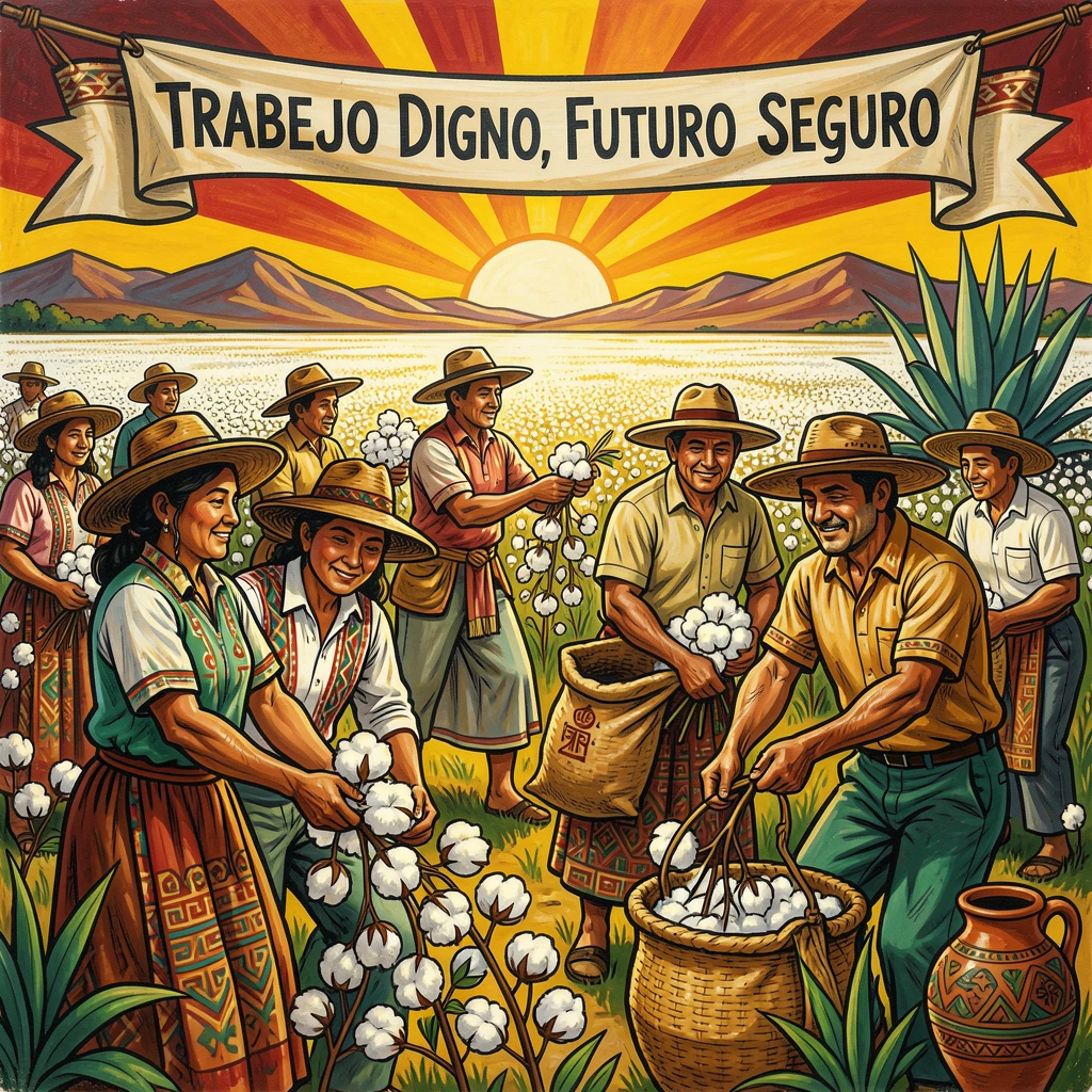 A group of workers picking cotton in an open field