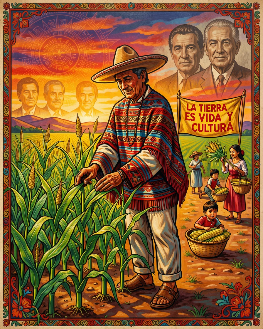 A farmer inspecting rows of young corn stalks