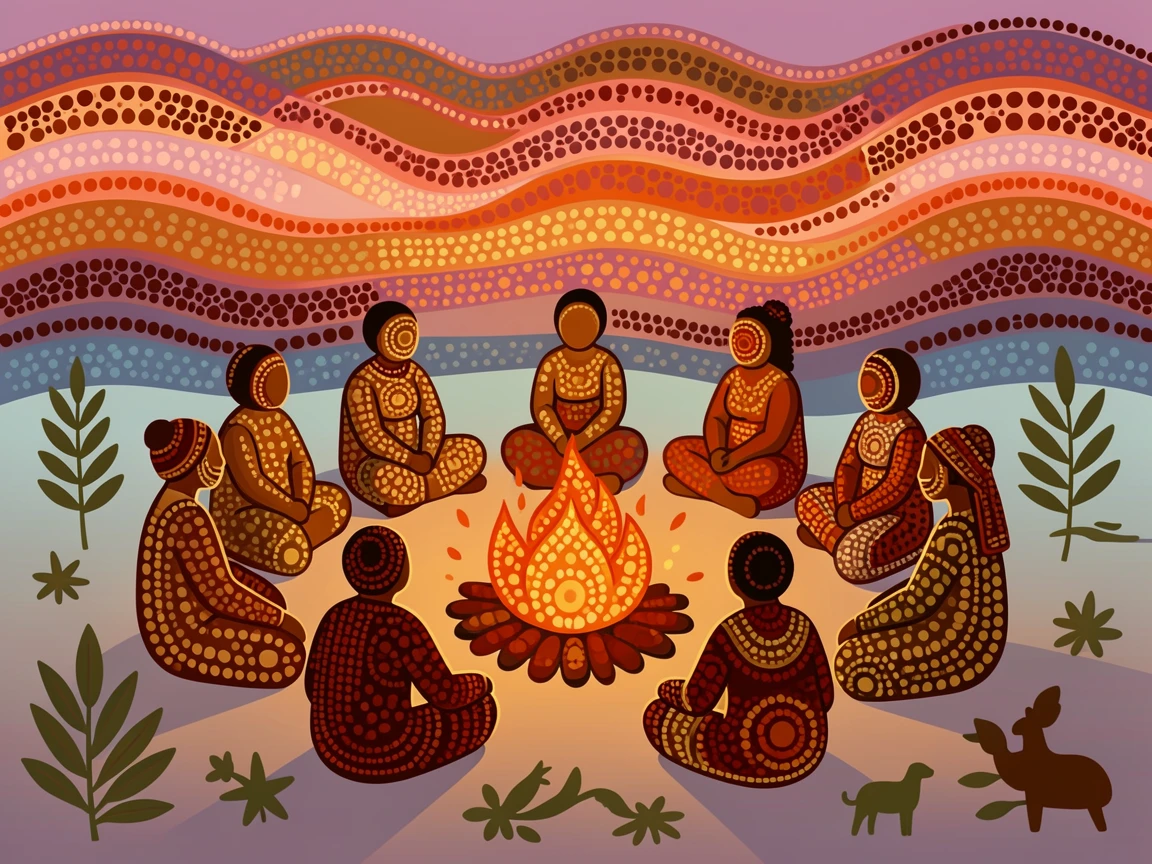 A tribal gathering celebrating the changing seasons at sunset