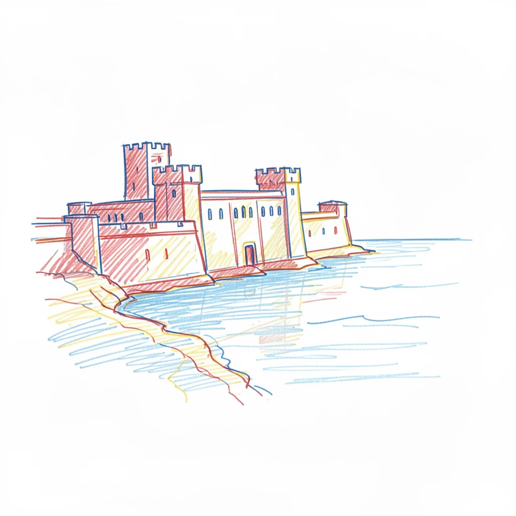 A quiet coastal fortress standing guard over a calm blue bay