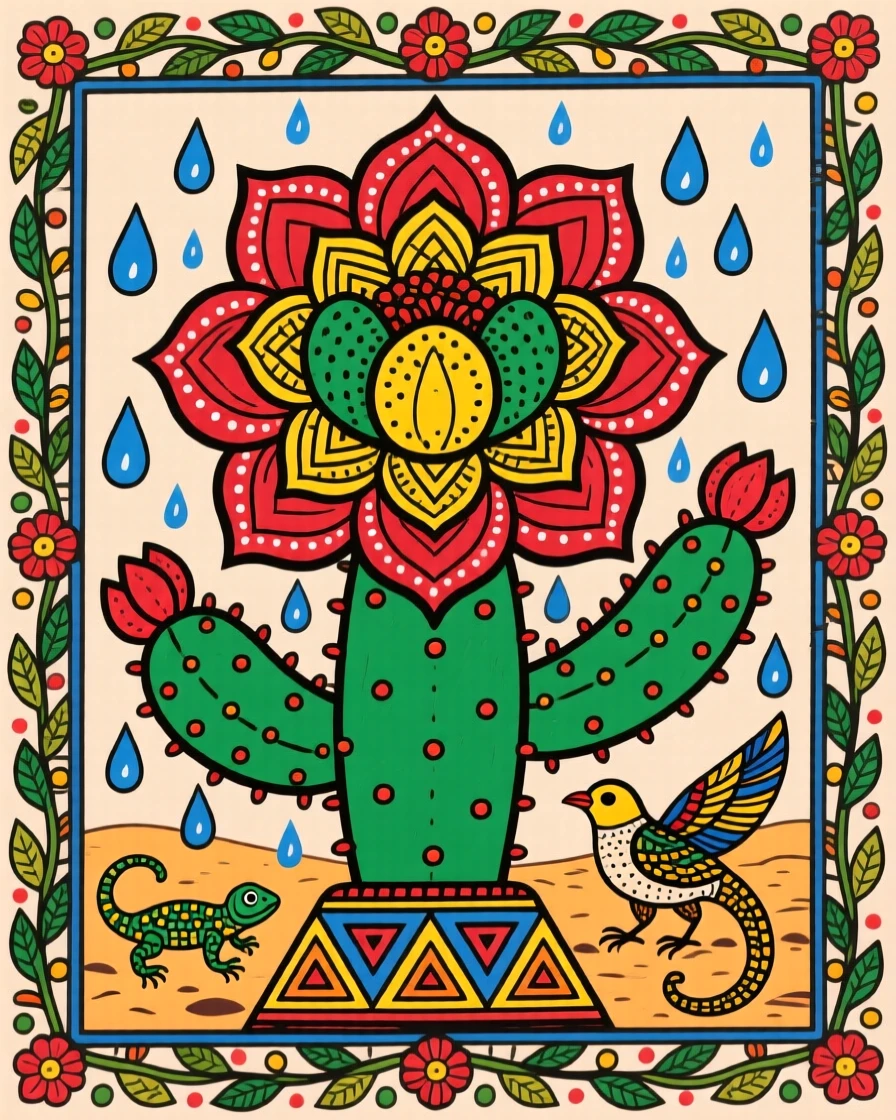 A single blooming cactus flower after a rare desert rainfall.