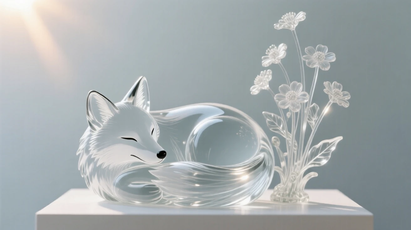 As wildflowers stretch toward the rising sun, an arctic fox curled into the snow with its tail wrapped around itself
