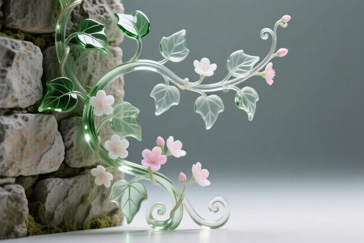 A vine of ivy climbing the side of an old stone wall while the fragrance of blossoms fills the still air