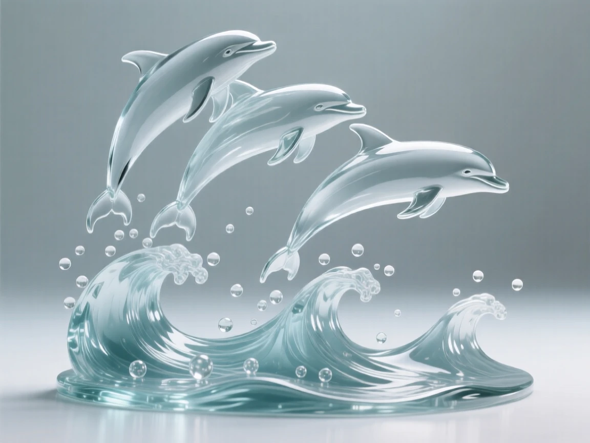 As bubbles rise gently toward the surface, a pod of dolphins leaping together through rolling waves