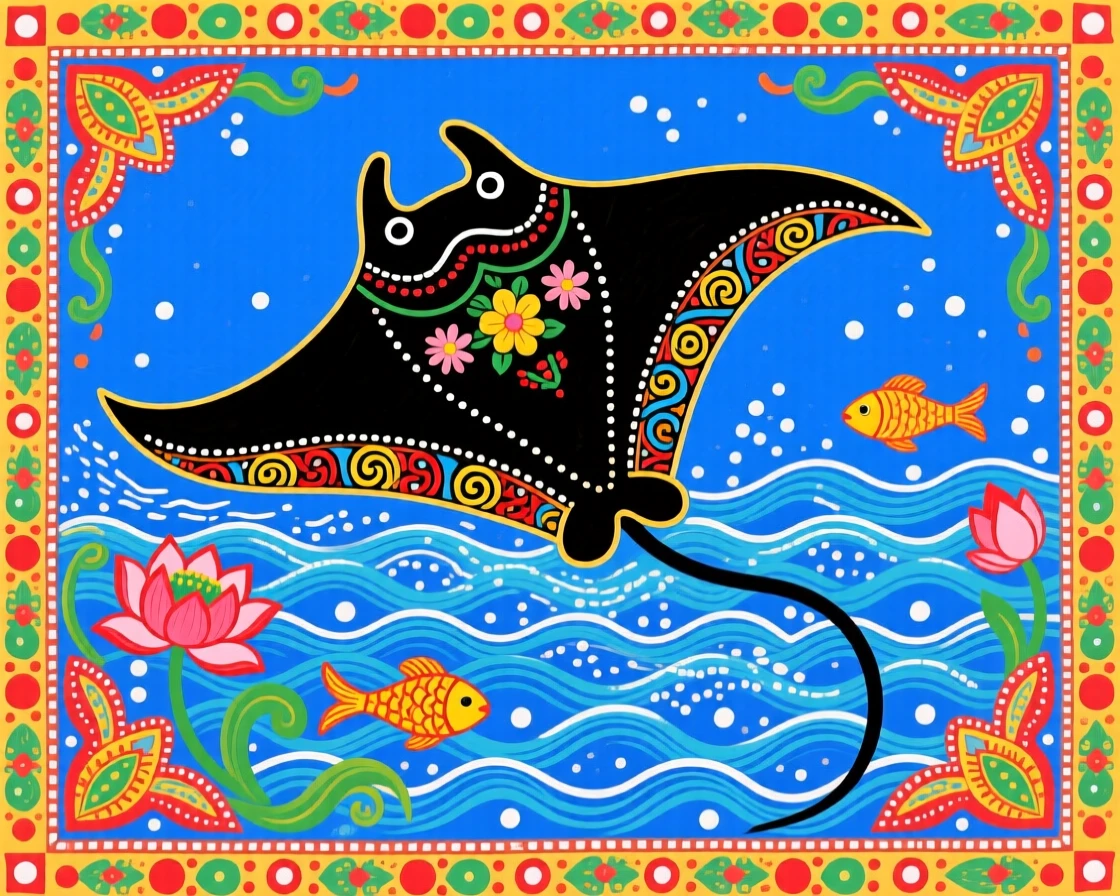 A manta ray gliding gracefully through open blue water.