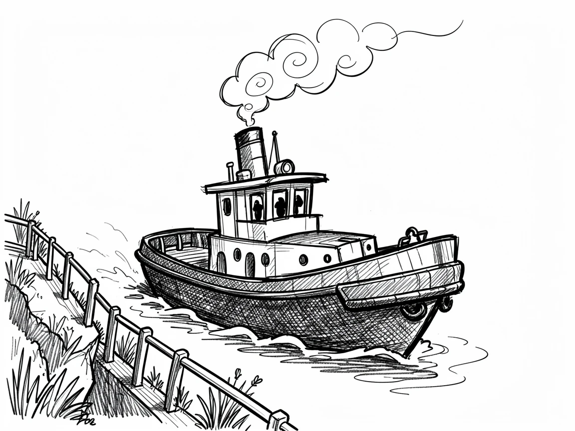 A tugboat pulling into harbor parked beside a scenic overlook.