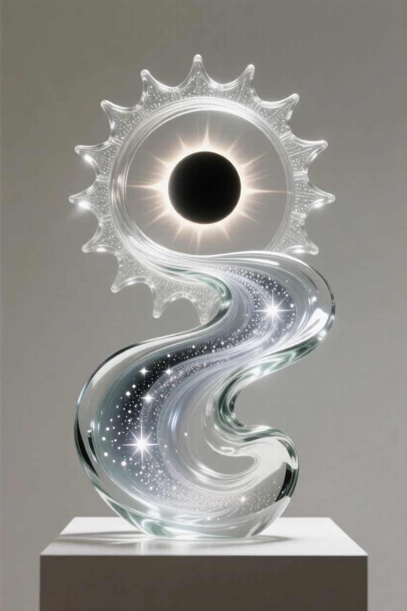 As streams of stardust flow like a river through space, a solar eclipse casting a corona of light around a darkened sun