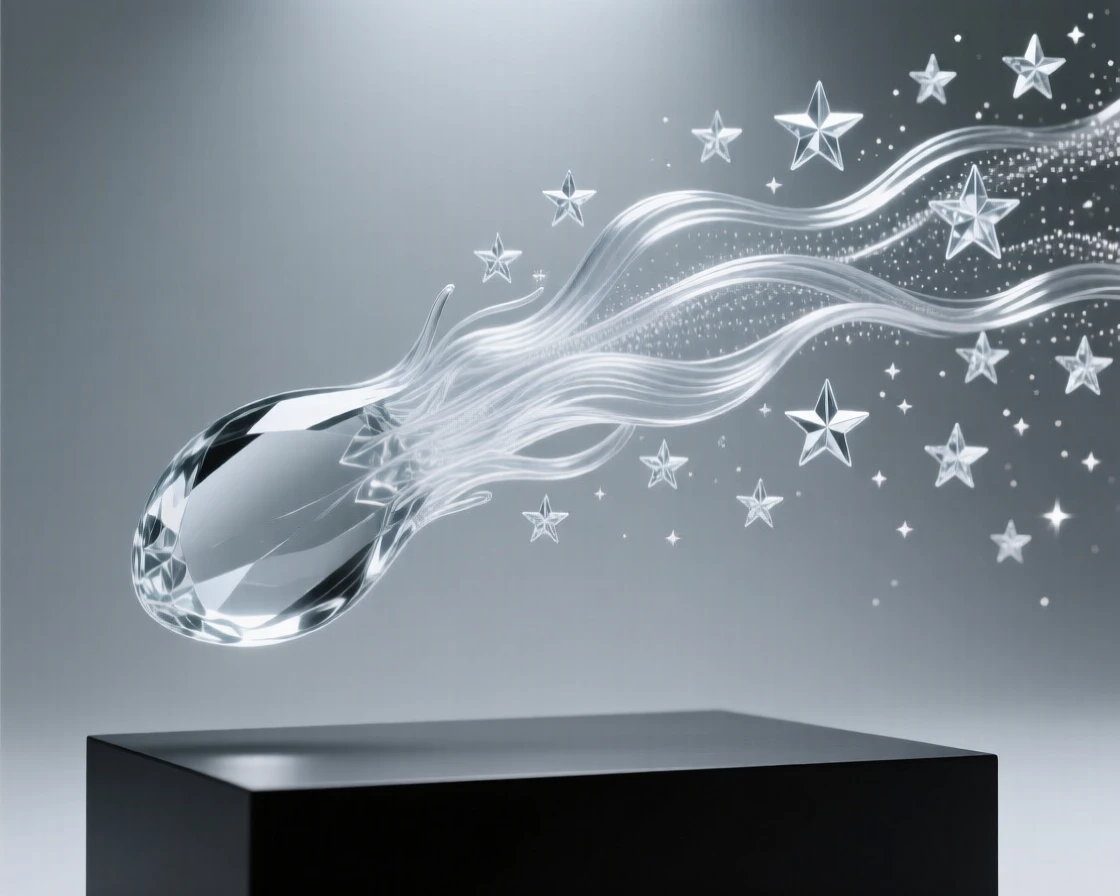 A comet streaking across a field of distant stars as streams of stardust flow like a river through space