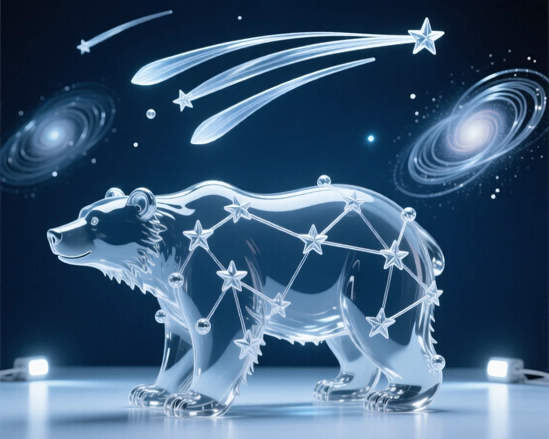 Beneath a sky filled with slowly drifting comets, a constellation forming the outline of a great mythical bear, while distant galaxies spiral slowly in the background