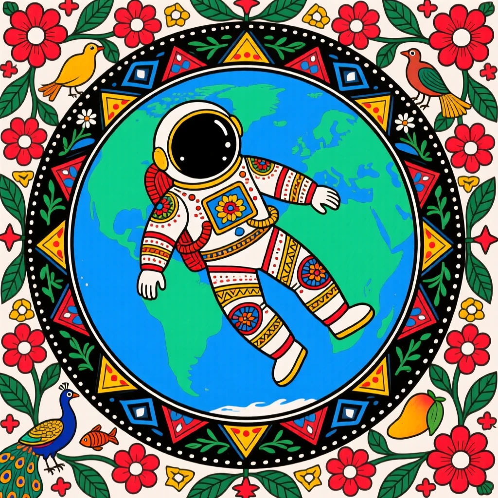 An astronaut floating peacefully above a glowing blue Earth.