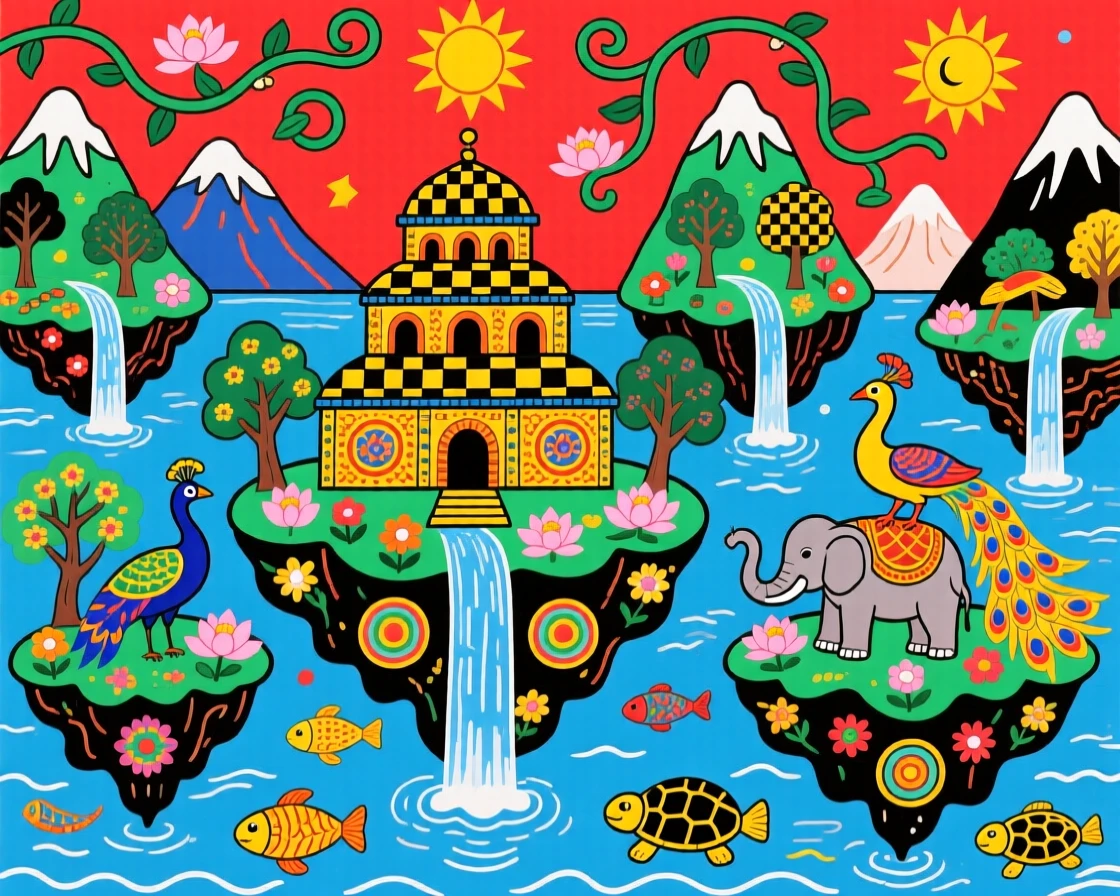 A hidden fantasy kingdom nestled among floating mountain islands.