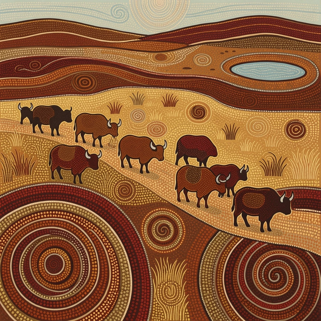 A herd of wild yaks migrating across the plains