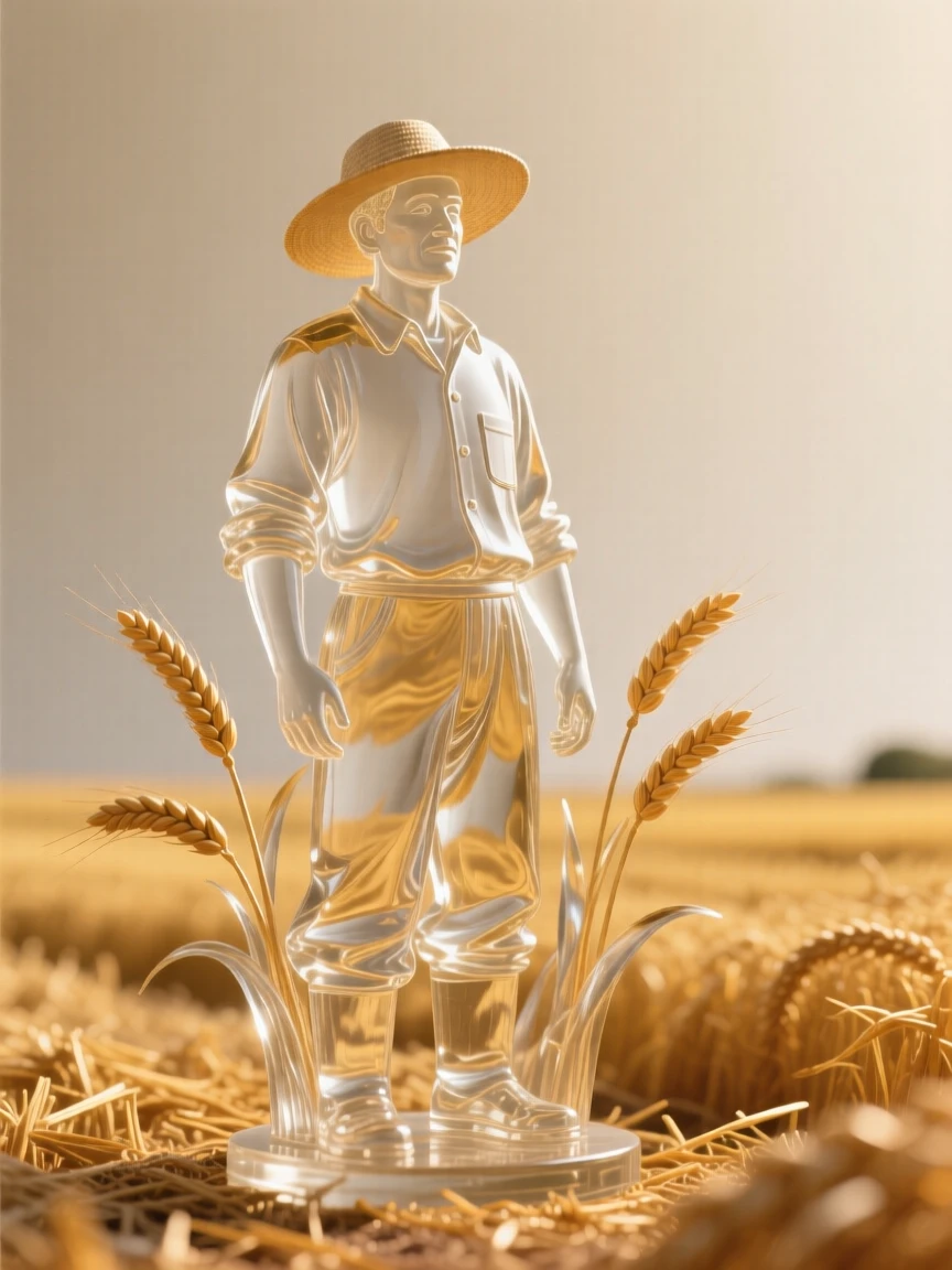 A farmer standing proudly in a golden field at harvest captured in a candid, unposed moment, golden hour light wrapping around the figure, feeling authentic and moving.
