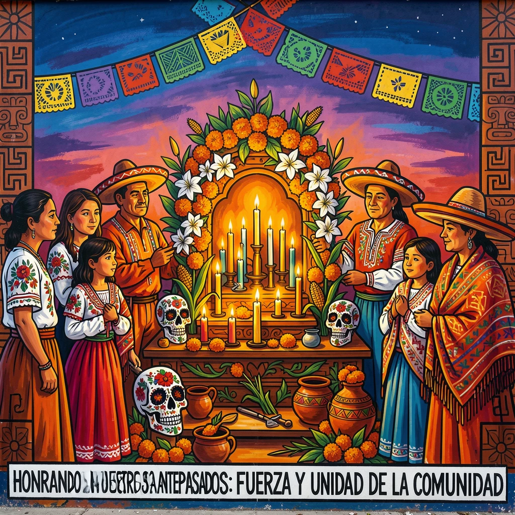 A candlelit shrine adorned with fresh flowers and offerings
