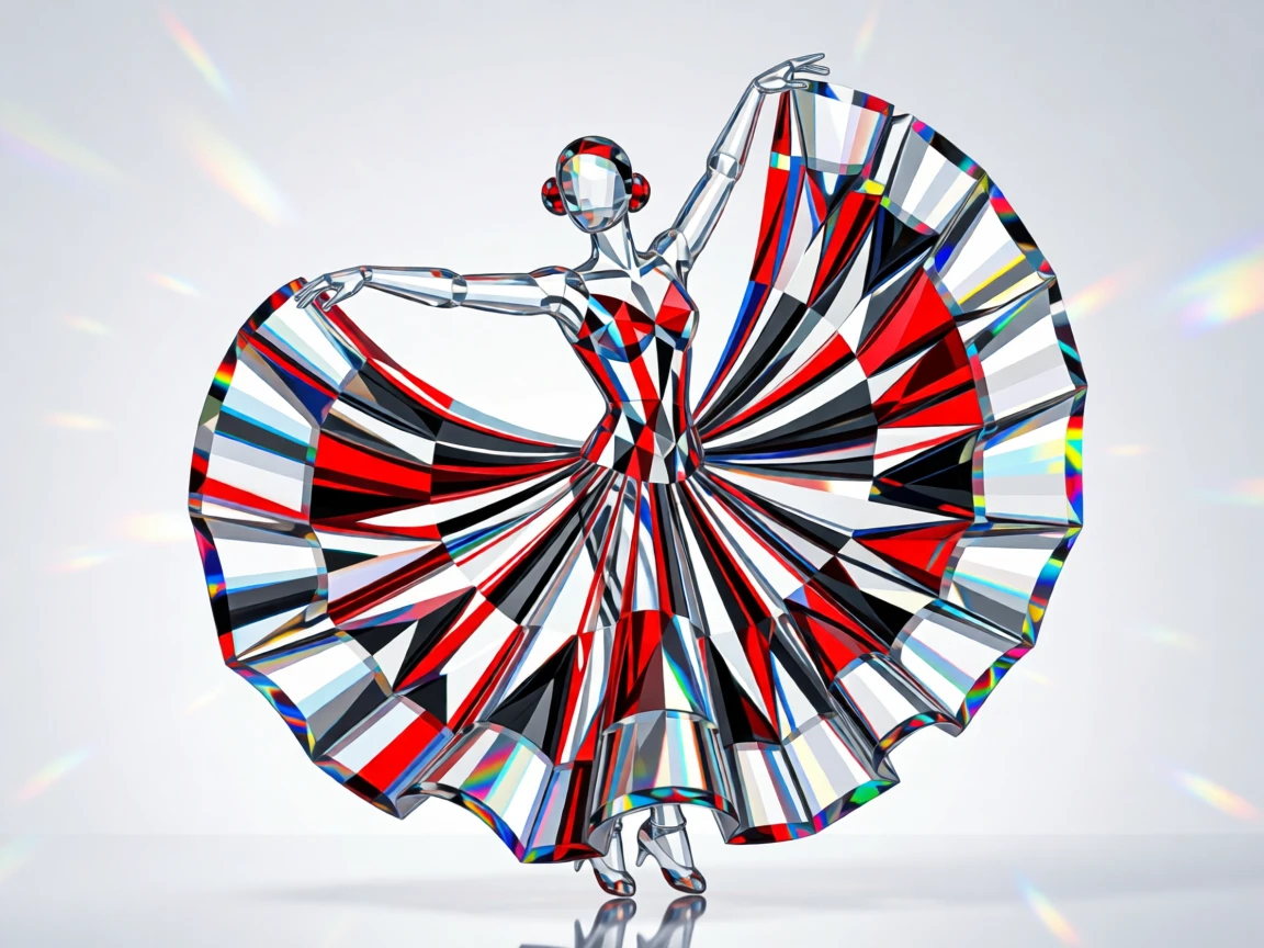A traditional flamenco dancer captured mid-twirl, dress fabric flaring dramatically.
