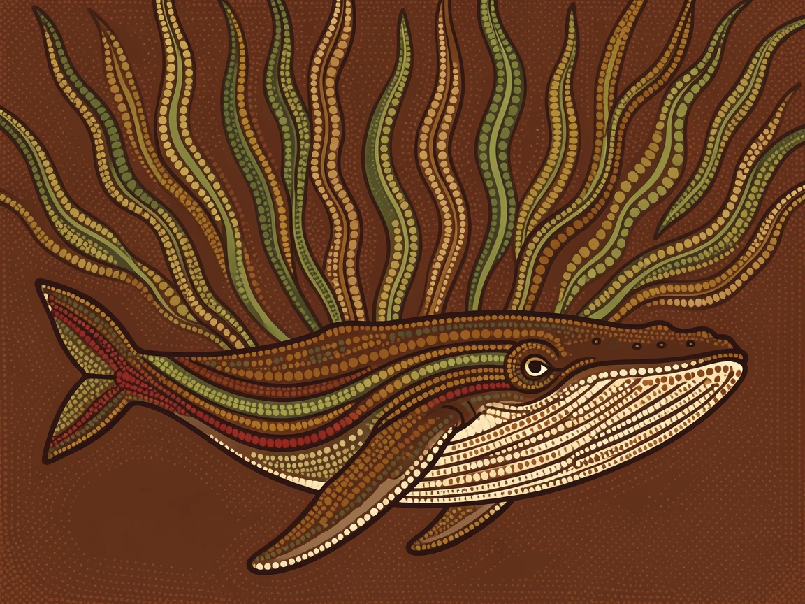 A humpback whale beneath a canopy of drifting kelp