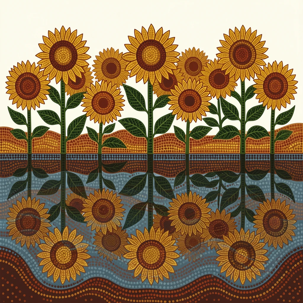 A golden sunflower field reflected in still water