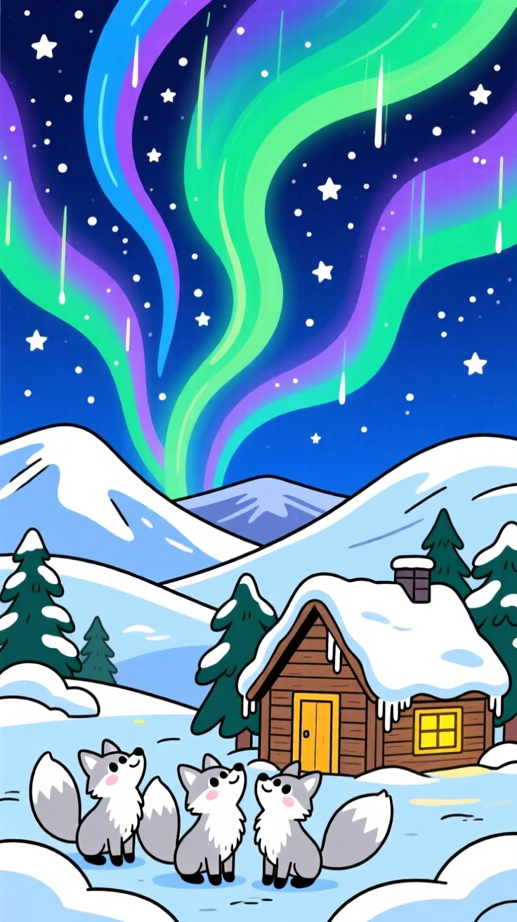 The northern lights dancing above a snowy Icelandic landscape.
