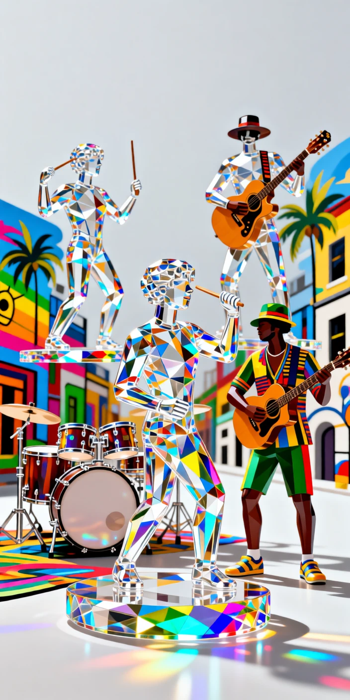 A vibrant Jamaican reggae street festival with colorful murals and music.