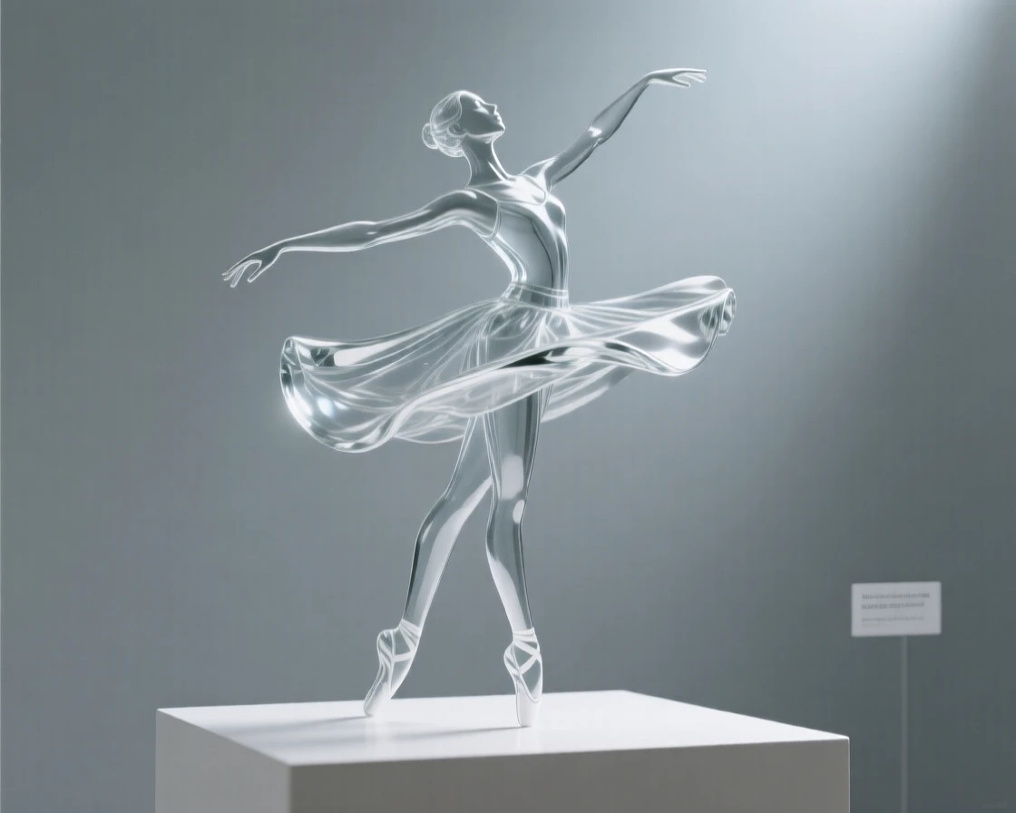 A solo dancer moving gracefully across an empty stage, with the sound of applause rising from an unseen audience