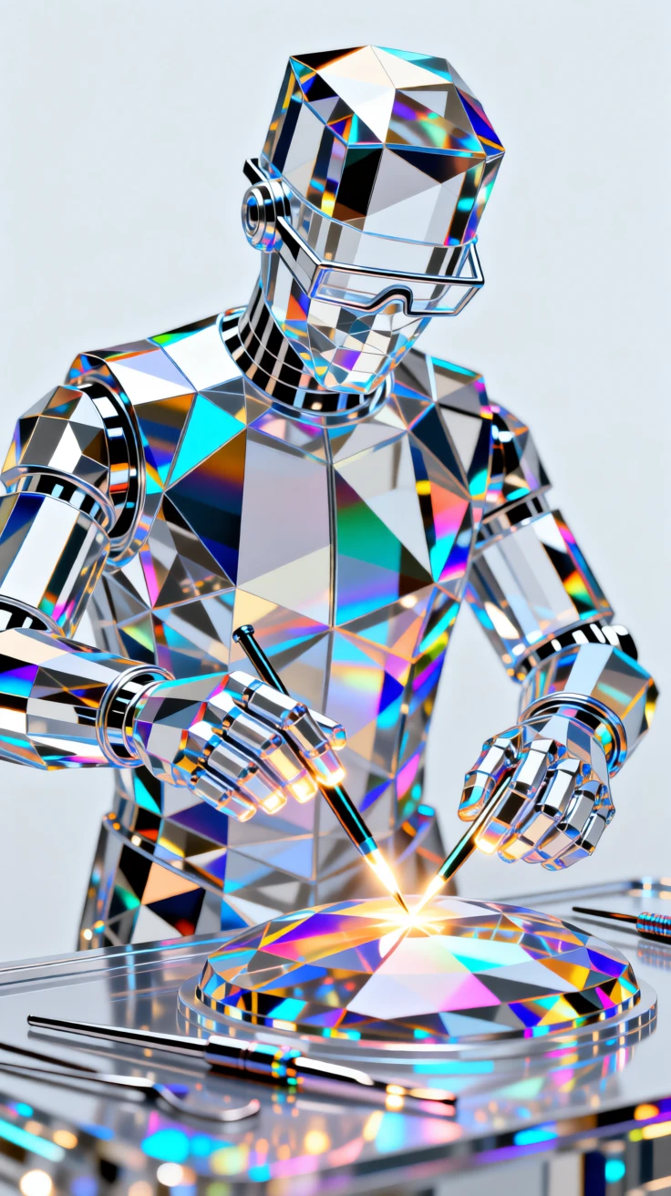 A robotic surgeon performing a delicate operation with glowing precision tools.
