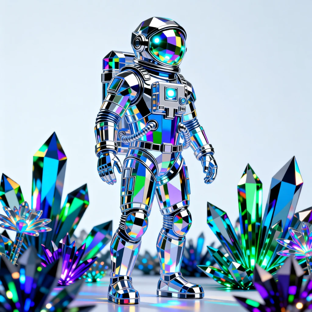 A futuristic diving suit exploring a bioluminescent underwater alien ecosystem.