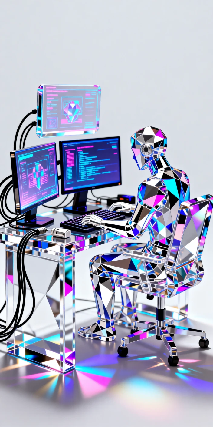 A cyberpunk hacker's workstation glowing with multiple holographic screens.