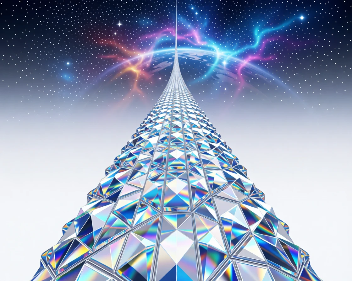 A space elevator cable stretching from Earth's surface into the starry sky above.