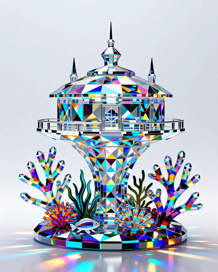 A futuristic underwater research station glowing amid a coral reef ecosystem.
