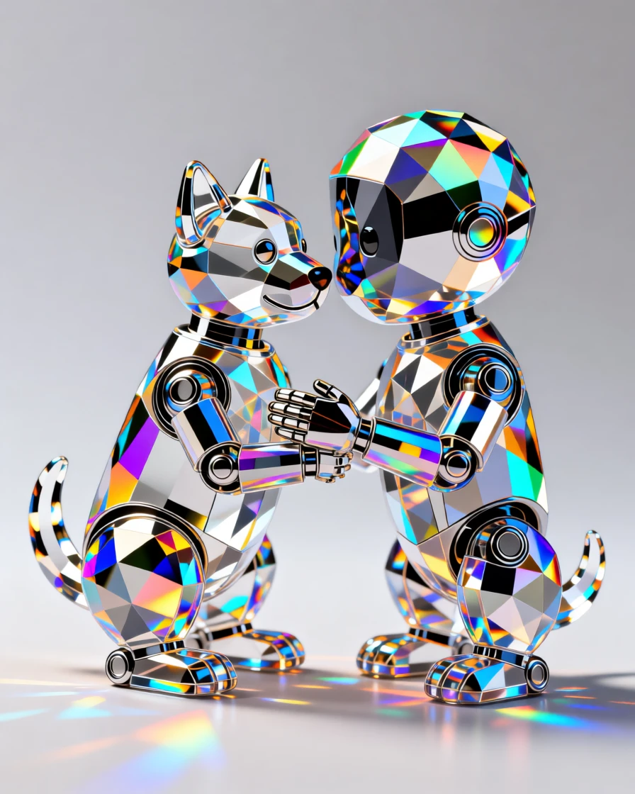 A robotic companion pet nuzzling affectionately against its owner's hand.