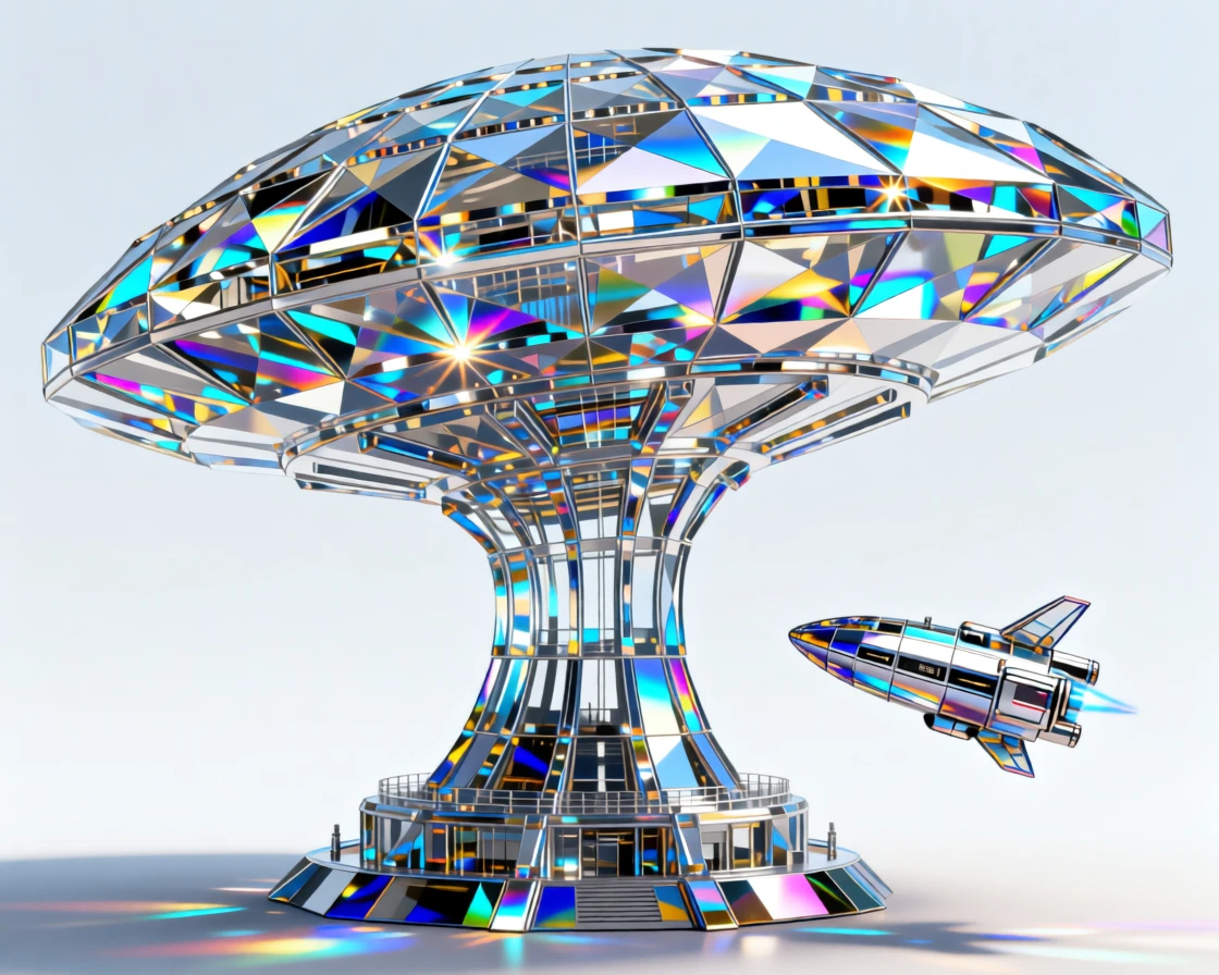 A massive alien megastructure looming over a small exploratory spacecraft.