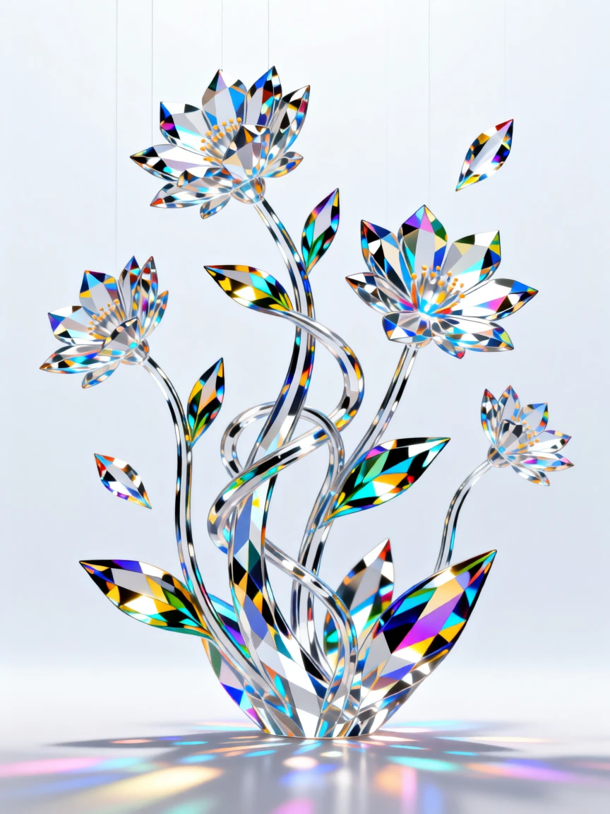 A futuristic space garden with zero-gravity floating flowers and vines.