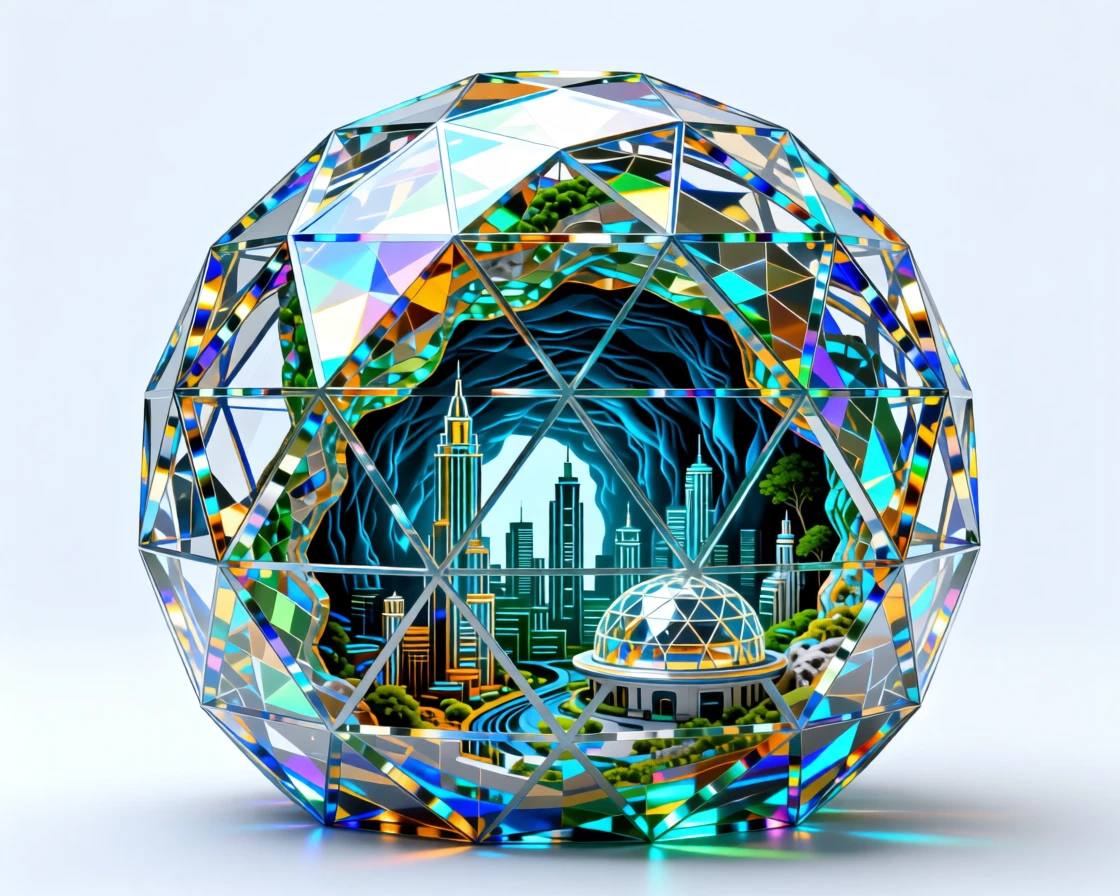 A futuristic bio-dome city nestled within a massive underground cavern.