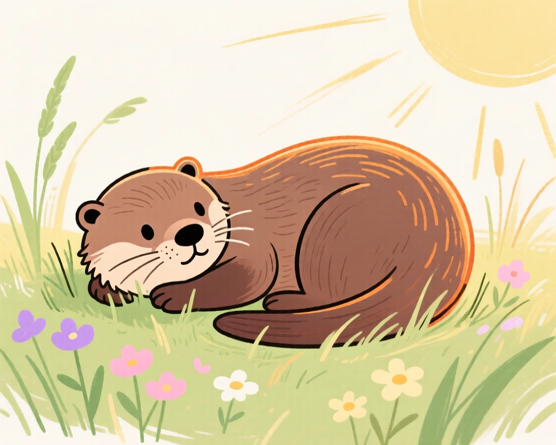 A playful otter curled up together in a sunlit meadow on a quiet summer afternoon.