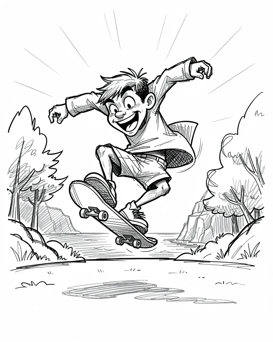 A skateboarder doing a trick at a sunny park along a rugged coastline.