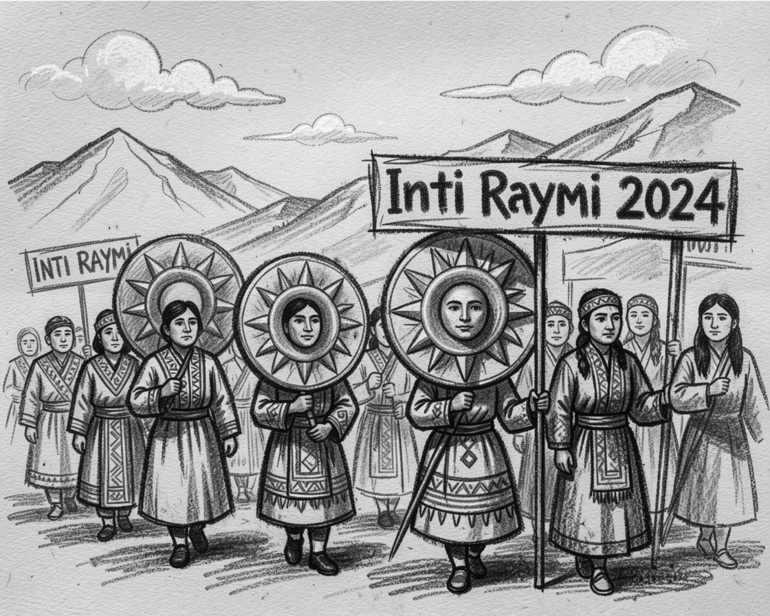 A Peruvian Inti Raymi sun festival procession, on a quiet, peaceful afternoon.