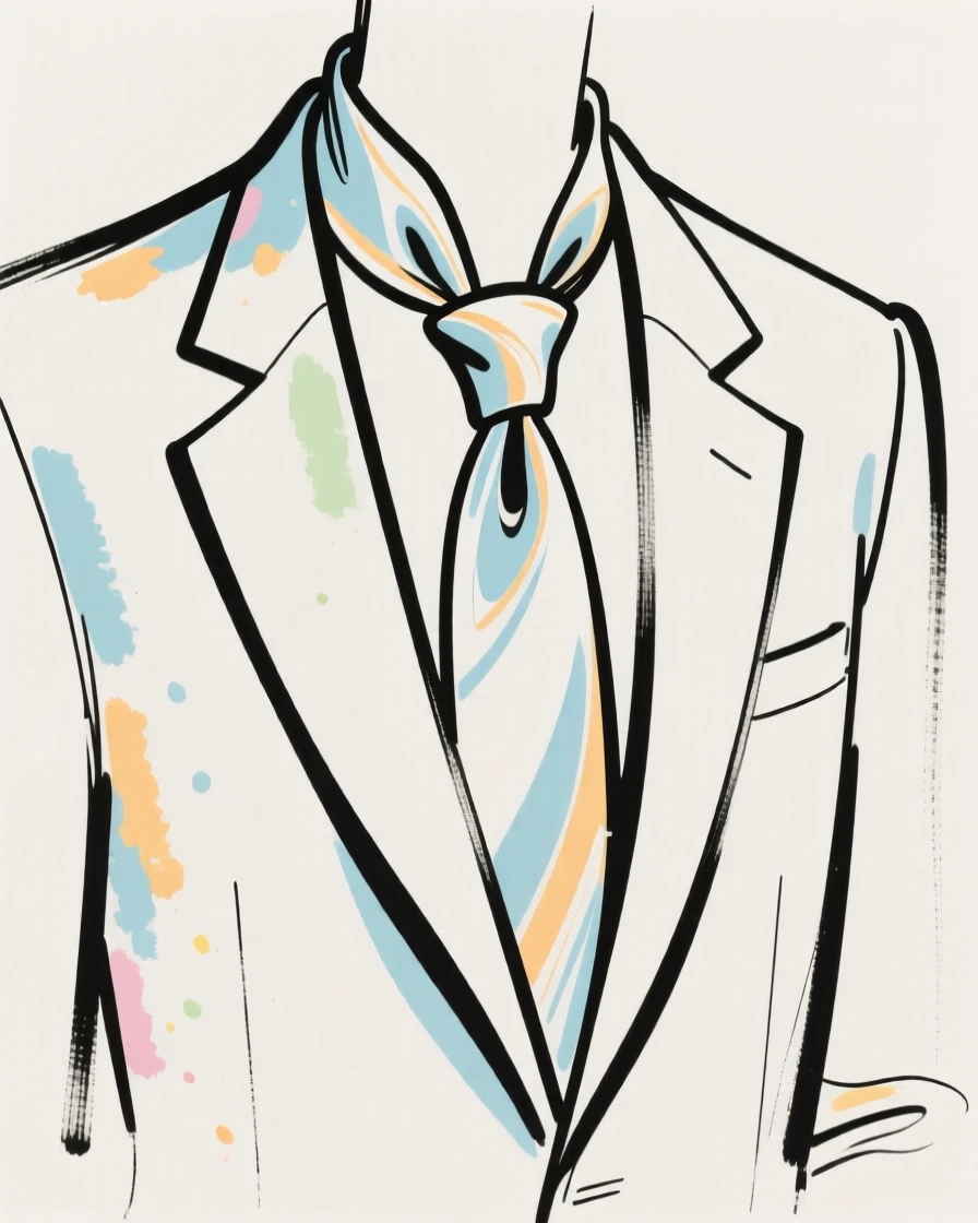 A silk necktie draped over the shoulder of a tailored blazer.