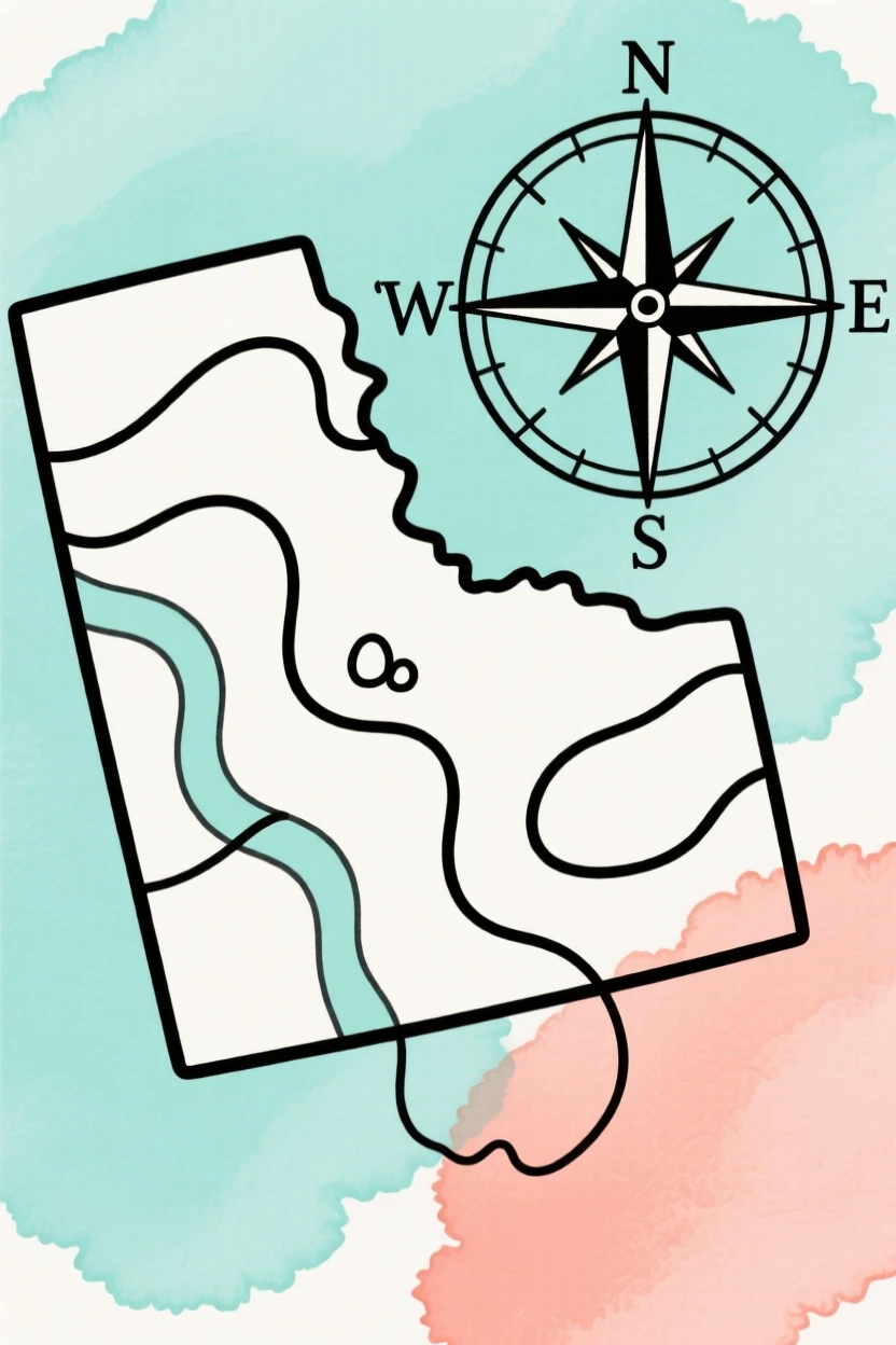 A map spread out with a compass