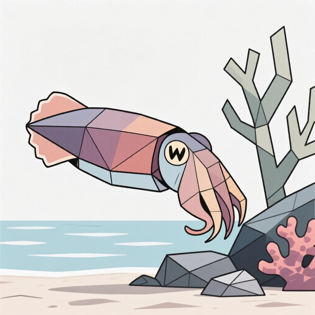 A cuttlefish changing color near a reef