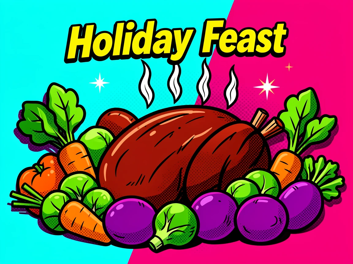 A holiday roast surrounded by seasonal vegetables