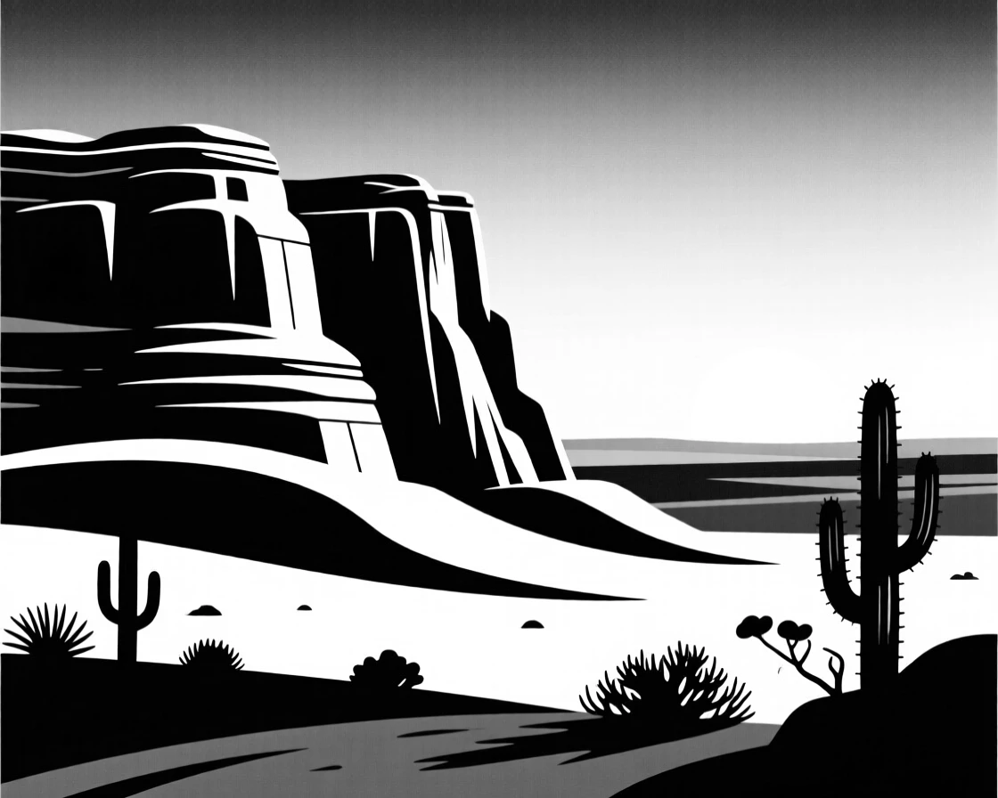 A rocky desert mesa at dawn.