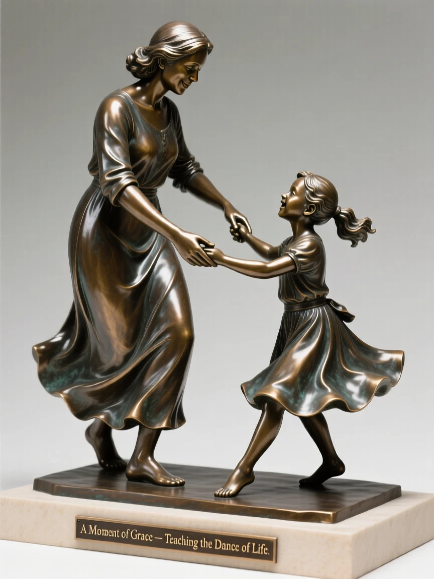 A mother teaching her daughter to dance, in a moment of pure emotion, forming a strong central focal point