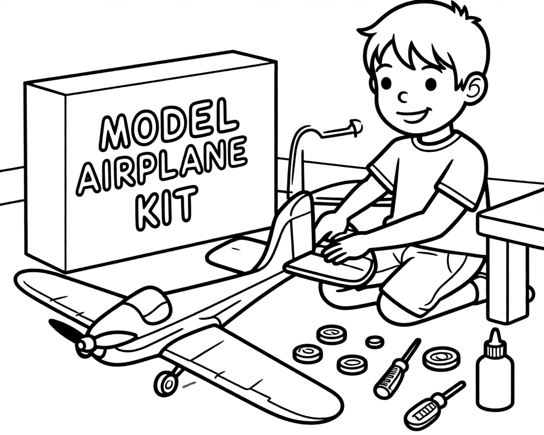 A child assembling a model airplane from a kit