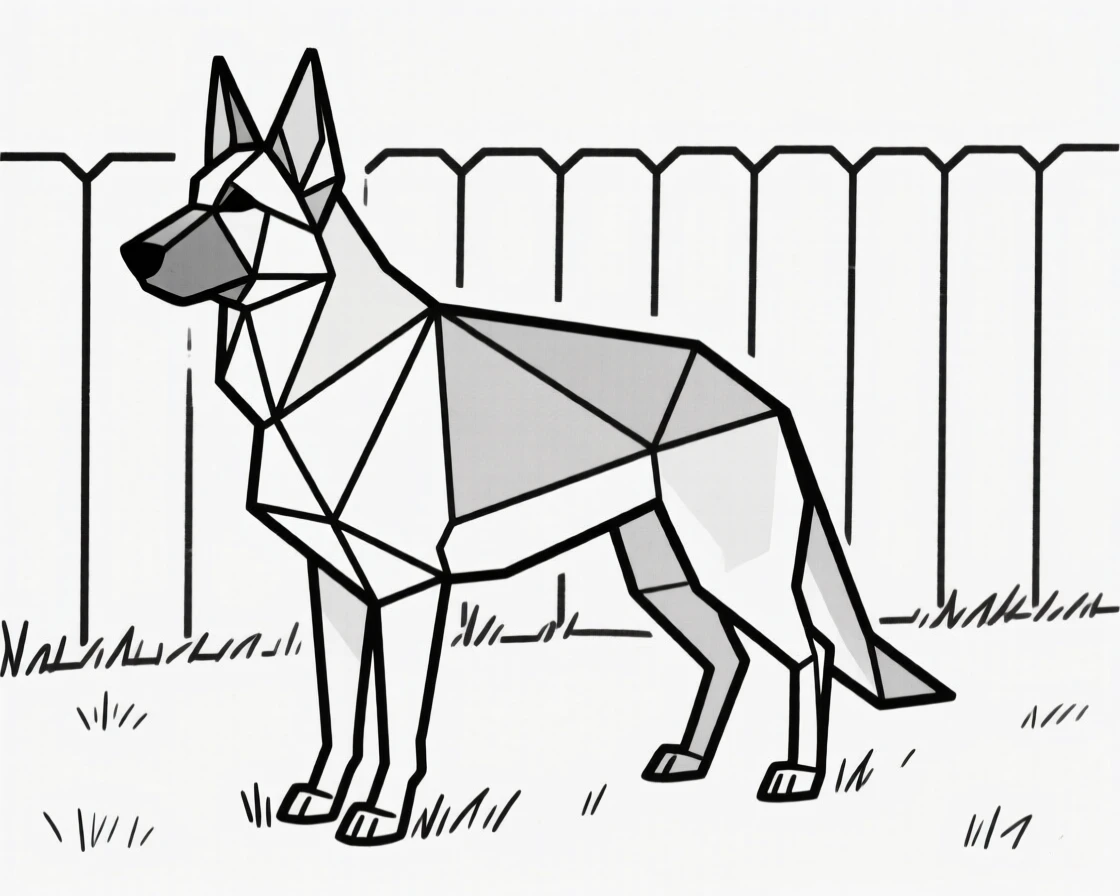 A German shepherd standing alert in a backyard