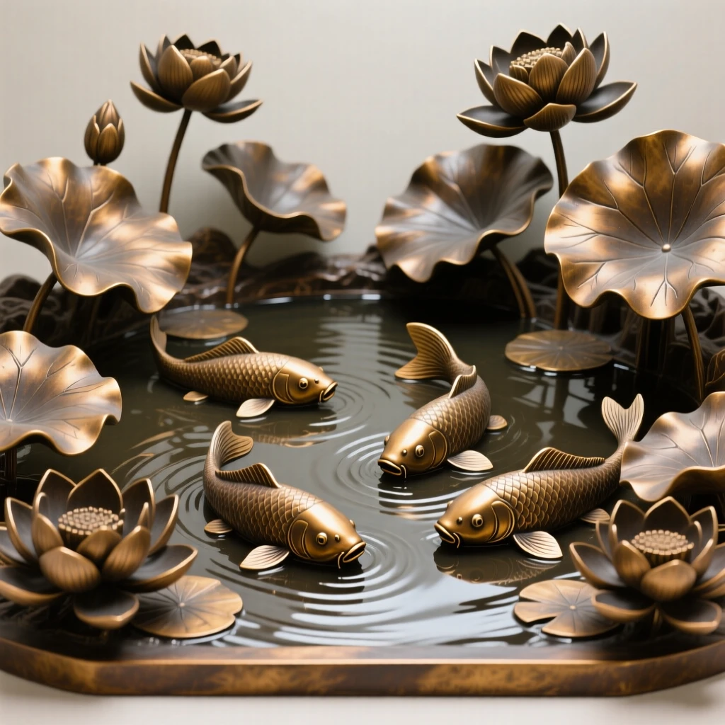 A tranquil koi pond surrounded by blooming lotus flowers, with a serene, contemplative atmosphere, offering a breathtaking sense of place