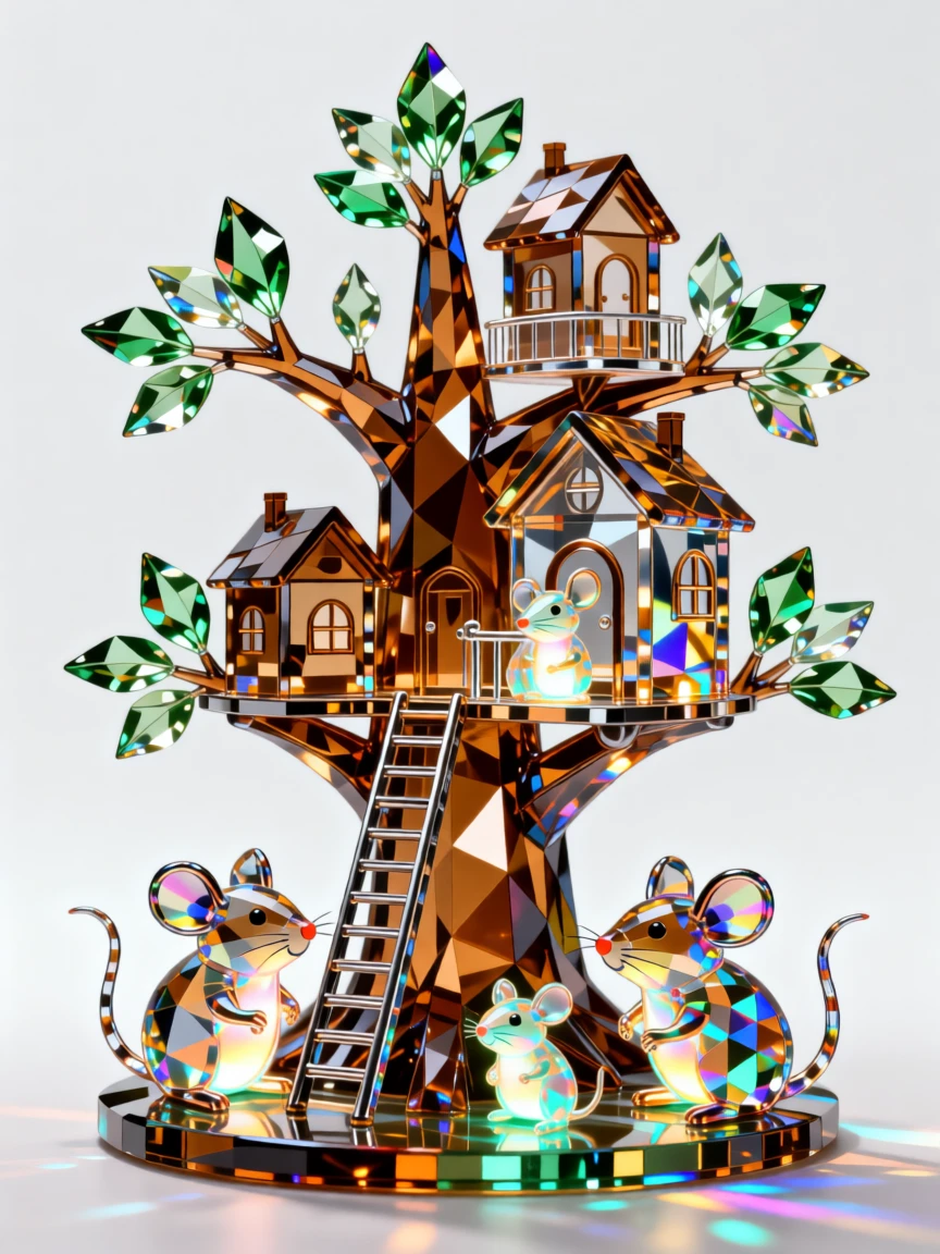 A whimsical treehouse village built for a family of friendly forest mice.