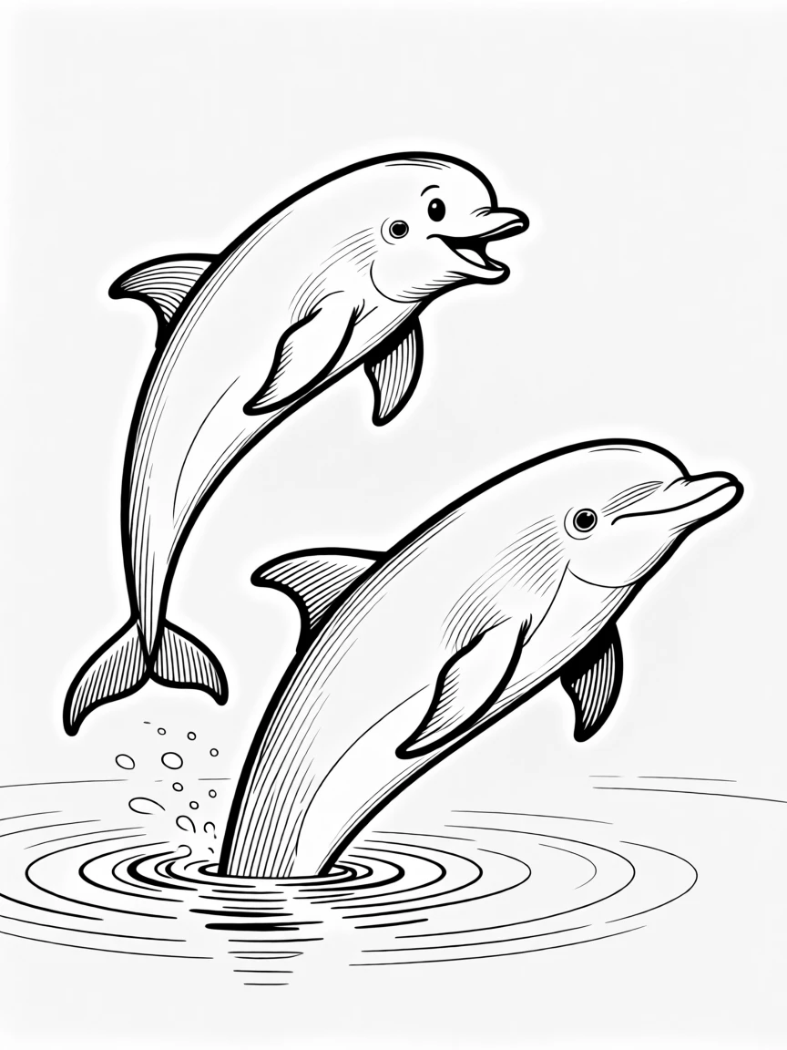 A baby dolphin leaping happily beside its mother