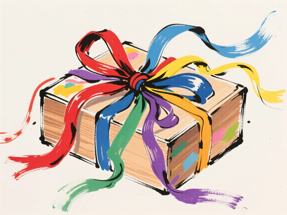 A collection of colorful hair ribbons tied around a wooden box.