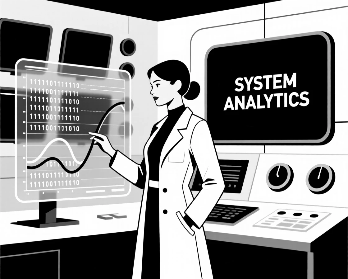 A scientist analyzing data in a high-tech control room.