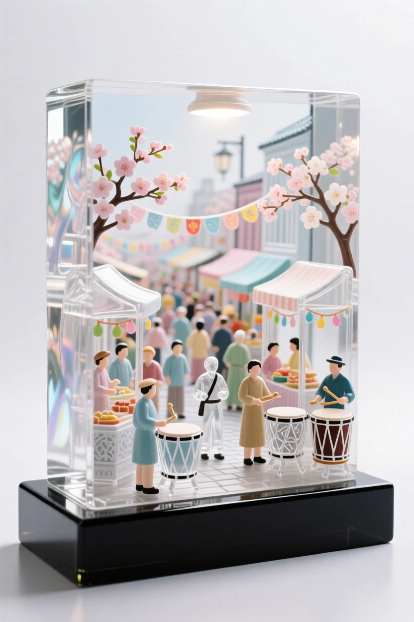 A market street filled with color during a spring festival while drums echo steadily through the crowd